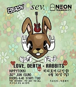rabbit with ghosts coming from eyes drawing gig poster