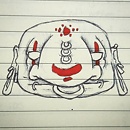 man face with piercings and red facepaint drawing