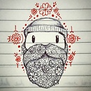 man face with leaf and flower beard and woolly hat with red patterns drawing