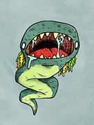 a grey space worm with an open mouth and pointed teeth drawing