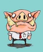 a pig with large tusks and a lip piercing wearing a suit drawing