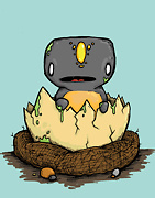 a grey creature hatching from an egg drawing