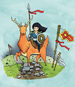a woman riding a deet holding a spear drawing