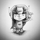 small robot girl waving copic marker drawing
