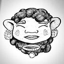 woman face with present earrings ink drawing